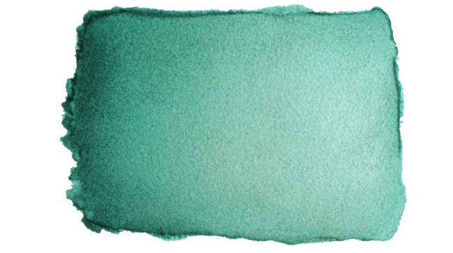 Green watercolor wash providing an artistic abstract background with visible paper texture and rough torn edges, useful as a decorative design element on a transparent background, png