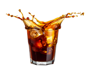 Iced coffee splashing in a glass isolated on transparent background