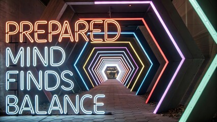 Illuminated abstract hexagonal tunnel with vibrant neon lights creating a futuristic pathway