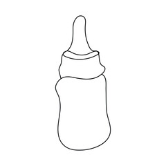 Continuous single line drawing of kitdes baby bottle with handle and nipple, minimal modern contour illustration design.
