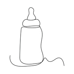 Continuous single line drawing of kitdes baby bottle with handle and nipple, minimal modern contour illustration design.
