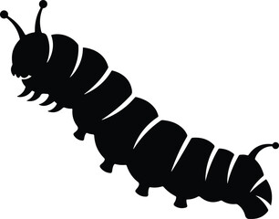 Black silhouette of caterpillar with segmented body and antennae