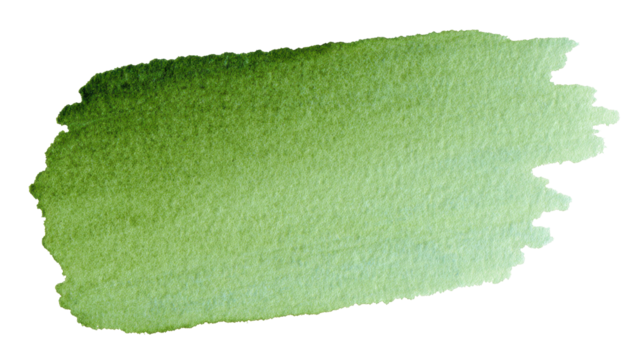 Green watercolor brush stroke creating an abstract splash of paint, adding texture, color, and art to any design, isolated with a transparent background, png