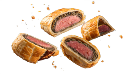 Floating Beef Wellington Slices – PNG Transparent Background