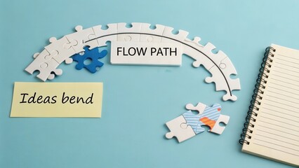 Puzzle pieces forming a flow path with 'Flow Path' label and scattered pieces
