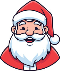 Cartoon illustration of a smiling Santa Claus head with a red hat and a thick white beard.
