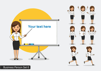 Cartoon Business Women: Presentation and Action Illustration Set
