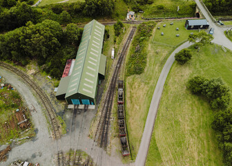 Durham UK: 22nd July 2025: Drone view of Tanfield Railway yard in County Durham. Railway yard...