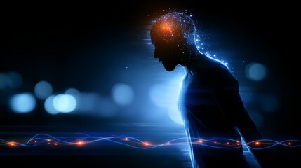 futuristic soccer silhouette with glowing neural data layers and dynamic pulses