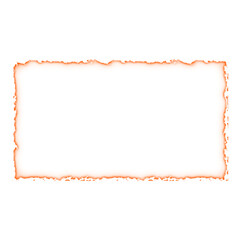 Obraz premium Abstract design element featuring a scorched rectangular border with glowing orange embers, like burnt parchment paper on a solid white background