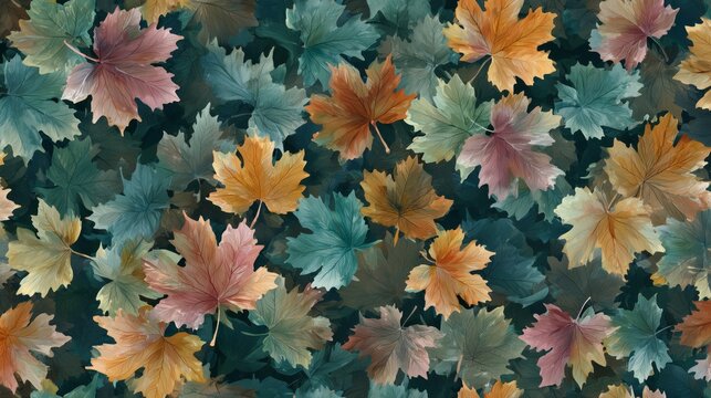 tiny watercolor maple leaf seamless pattern with soft autumn tones