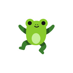 Happy green frog leaping joyfully