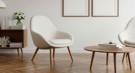 Modern living room furniture with coffee table and artwork on wall