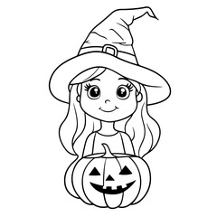 Cute Funny Halloween Vector Illustration coloring pages with pumpkins, ghosts, and bats for kids