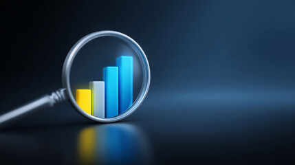 Magnifying Glass Over Colorful Bar Chart on Dark Background