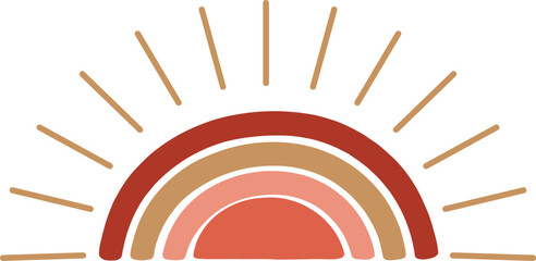 Obraz premium Minimalist Boho Sun Illustration with Retro Earth Tones and Rays