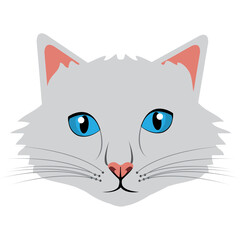 Close Up Of A Grey Cats Face With Bright Blue Eyes And Pink Ears Against A Transparent Background A Simple And Cute Illustration