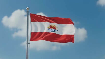 Kiribati flag waving in wind against bright blue sky background footage
