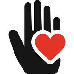 Abstract Black Hand Silhouette With Red Heart Symbol Overlay Promoting Care And Love With Transparent Background