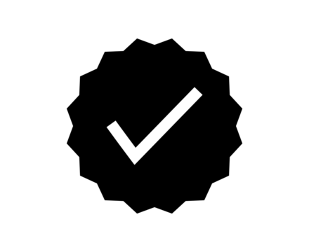 white verified check mark icon inside black circle transparent background