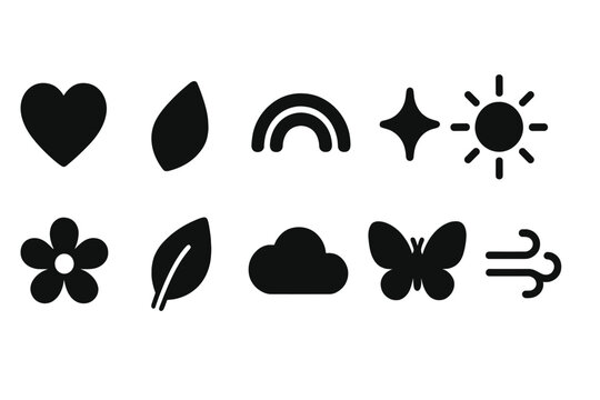 Nature-themed silhouette icon set for eco projects and green web design elements