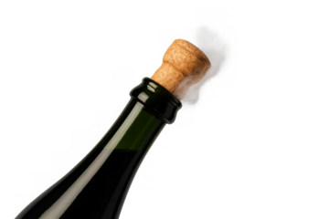 Champagne bottle cork popping with smoke, celebrating new year's eve, success, and prosperity on transparent background