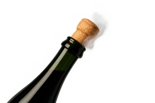 Champagne bottle cork popping with smoke, celebrating new year's eve, success, and prosperity on transparent background - Powered by Adobe