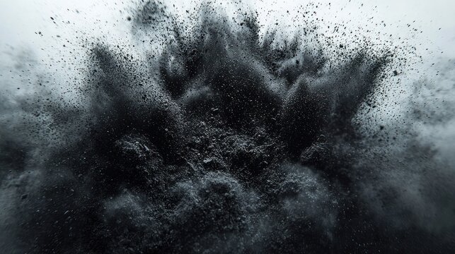 Dark, explosive cloud of particulate matter against a light background