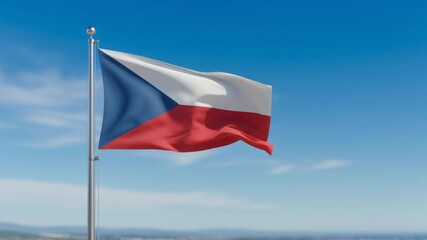 Czech Republic flag waving against blue sky patriotic symbol national pride