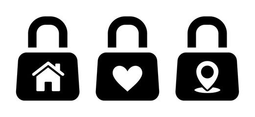 Combined padlock with home, love, and location symbol