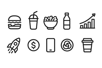 Business and food outline icon set. Essential business, nutrition line icons pack
