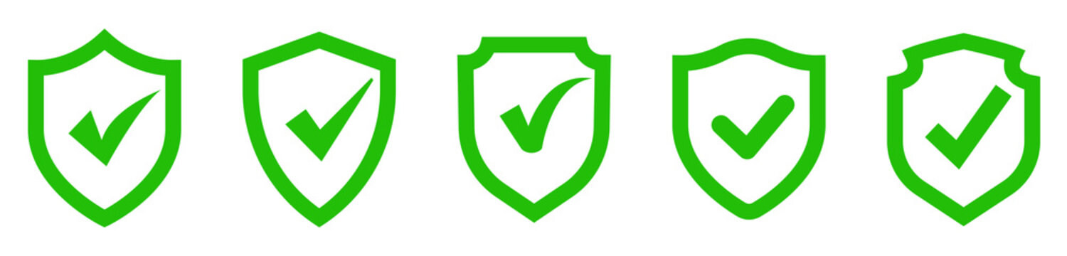 Minimalist different shield shapes with chekmark symbol