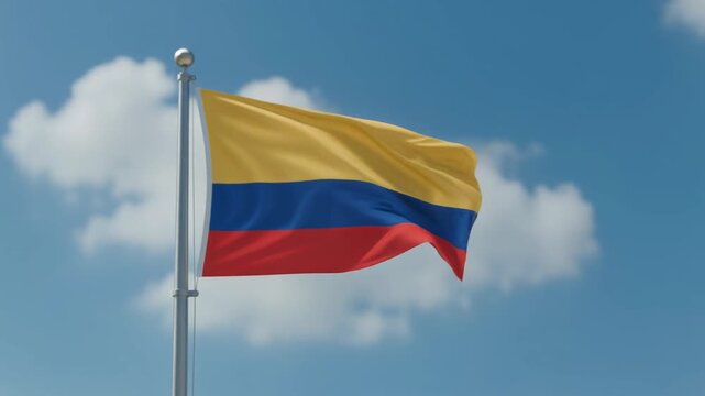 Colombian flag waving in wind against blue sky perfect for patriotic visuals