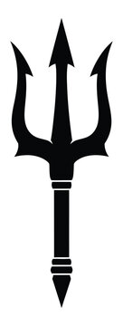 Black Trident Silhouette with Sharp Points and Handle on Transparent Background
