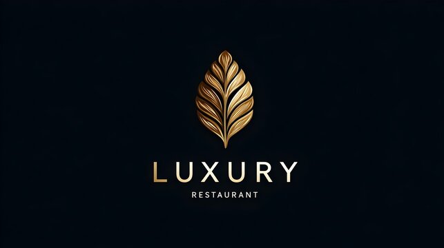 Luxury restaurant logo with golden food symbol. Concept: Premium restaurant branding, luxury dining identity, minimalist food emblem, elegant modern design, white and gold upscale aesthetic.