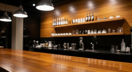 Cozy cafe interior with warm lighting and shelves of drinks a relaxing ambiance