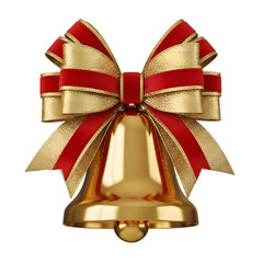 Golden Bell With Red And Gold Ribbon Bow Cut Out PNG.