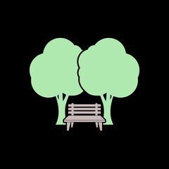 Park Bench with tree icon isolated on black background