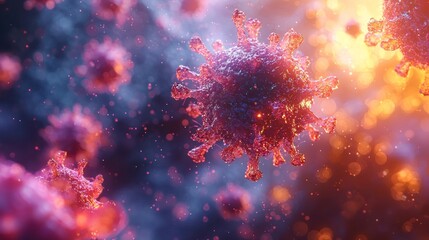 Microscopic view infectious pathogens, illuminated virus structures, disease outbreak