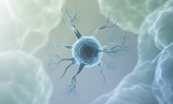 Detailed neuron illustration offers a visual for neurological concepts and pharmaceutical research, providing a clear representation of brain cell structure