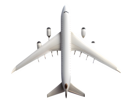 Top-down view of a white airplane on a black background