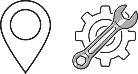 Flat Icon of Location Pin and Wrench with Gear