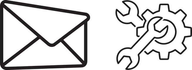 Minimalist Line Art Icons: Envelope, Wrench, and Gear Symbols