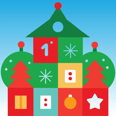 Christmas and New Year background with christmas houses and snowflakes