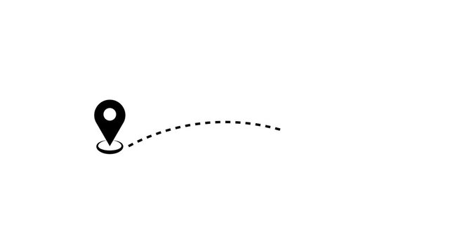 Two location pins animation. travel concept animation. location pin, and dotted travel line for navigation, 4k video.