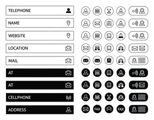 Contact Information Icons Linear Set for Business Cards, White & Black Elements