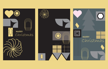 Print Mid-Century Modern, Festive Design, Geometric Pattern, Dark Aesthetic, Christmas Greeting Cards, Social Media Templates, Abstract Christmas Trees, Bauhaus Influence, Vector Layouts, Winter Holid