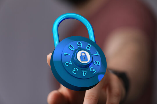 Concept of cybersecurity, protection, safety, and data encryption symbolized with a digital lock. Illustrating