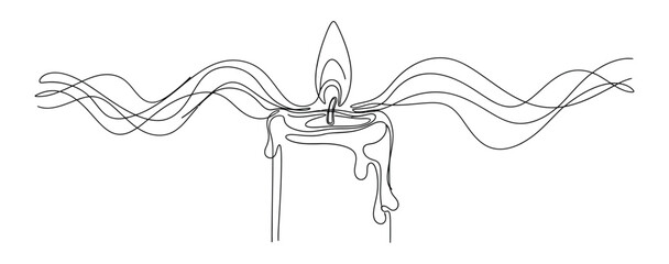 Continuous Line Art of Lit Candle with Flames and Smoke on Transparent Background