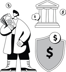 Man holding a dollar sign in a simple cartoon illustration